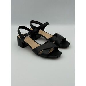Clarks Black Leather Block Heel Ankle Strap Sandals Womens 6.5 EU 37